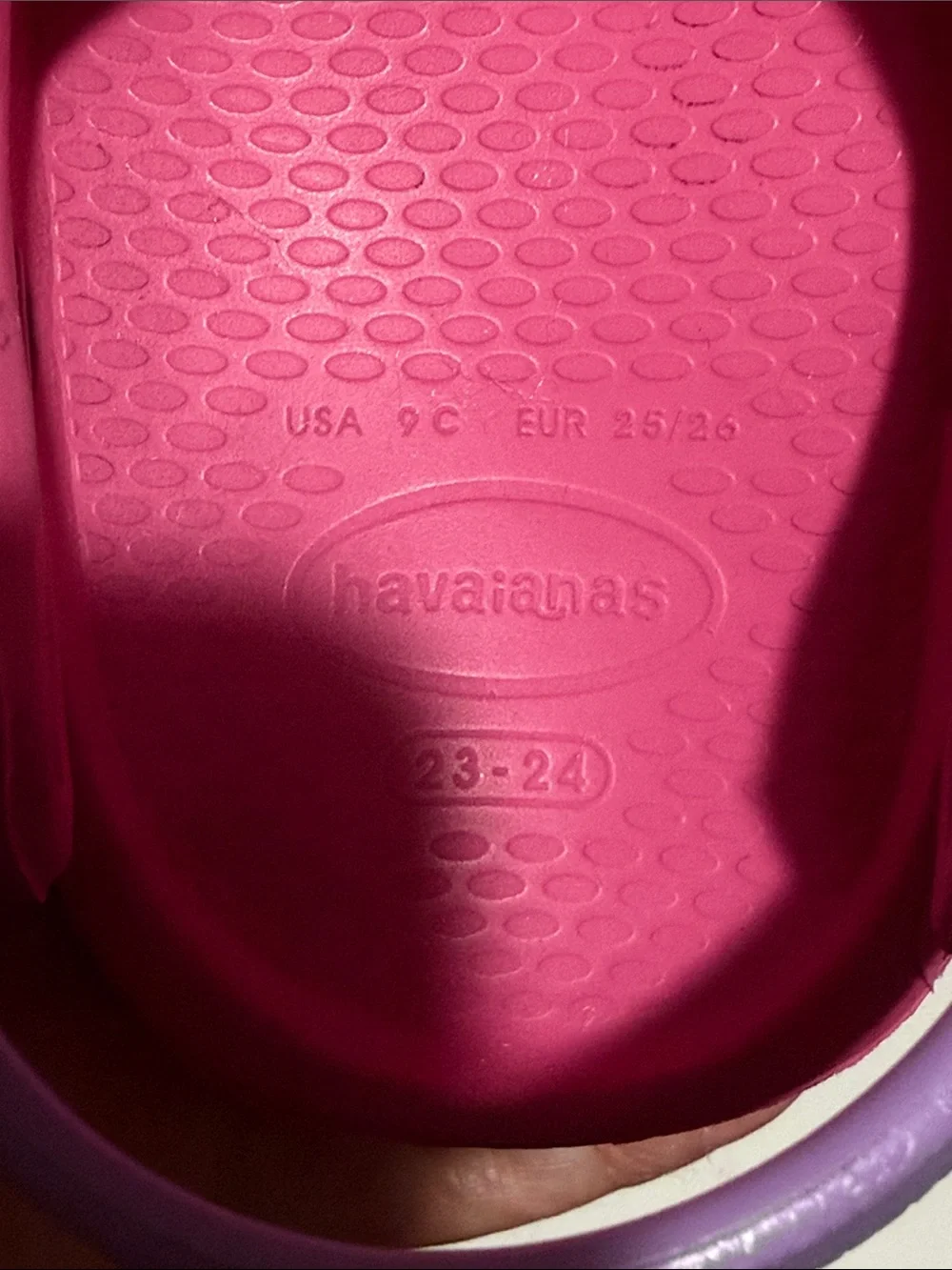 Havaianas Bright Pink Kids Sandals with Lavender Heel Straps Sz 9C